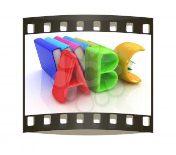 alphabet on a colorful real books on white background. The film strip