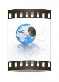 Web-cam for earth. Global on line concept on a white background. The film strip