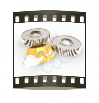Gear set. Concept is the main link on a white background. The film strip