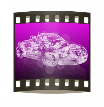 3d model car on gradient background. The film strip