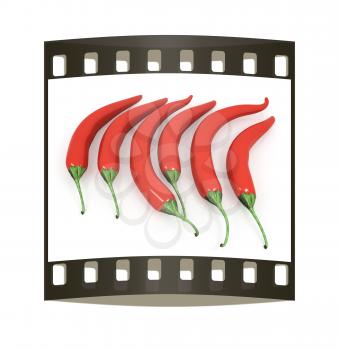 red hot chili peppers on a white background. The film strip