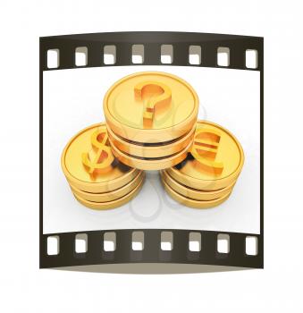 Coins with 3 major currencies. The film strip