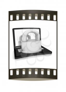 Computer security concept on a white background. The film strip
