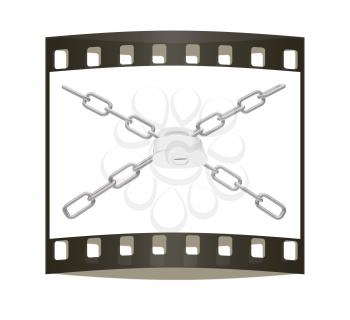 chains and padlock on white background - 3d illustration on a white background. The film strip