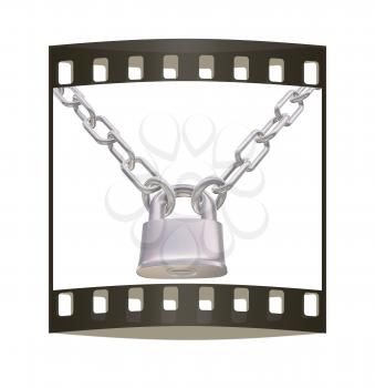 chains and padlock isolation on white background - 3d illustration. The film strip
