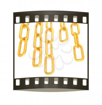 gold chains on white background - 3d illustration. The film strip