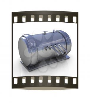 3d Abstract chrome metal pressure vessel. The film strip