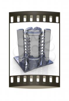 3d Abstract chrome metal pressure vessel. The film strip