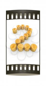 the number two of gold coins with dollar sign on a white background. The film strip