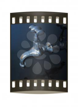 Water taps on a reflective background. The film strip