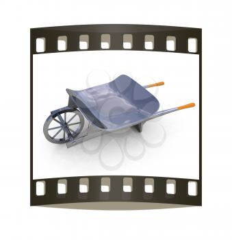 metal wheelbarrow on a white background. The film strip