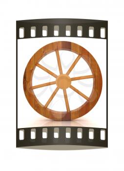 wooden wheel on a white background. The film strip