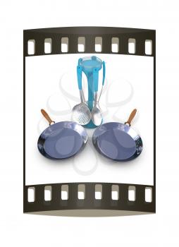 pan and cutlery on a white background. The film strip