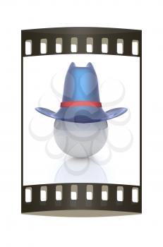 3d blue metallic hats on white ball. The film strip