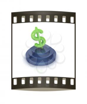 Dollar sign on podium. 3D icon on white background. The film strip