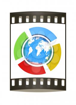 Earth and four semi-circle. The concept of four-time season ( winter-blue,spring-green,  summer-red,yellow-autumn). 3d button. The film strip