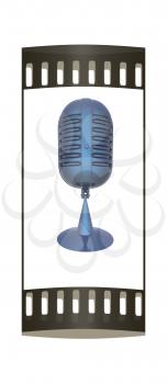 blue metal microphone on a white background. The film strip
