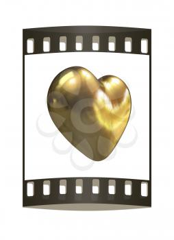 3d glossy metall heart isolated on white background. The film strip