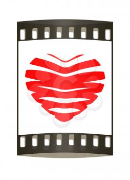 3d beautiful red glossy heart of the bands on a white background. The film strip