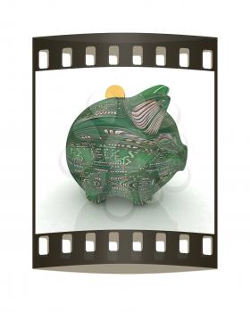 electronic piggy bank on white background. The film strip