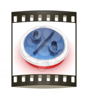Discount button with percent symbol on a white background. The film strip