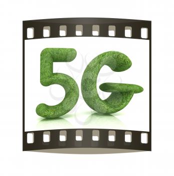 5g modern internet network. 3d text of grass on a white background. The film strip
