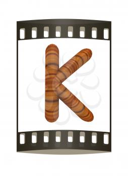 Wooden Alphabet. Letter K on a white background. The film strip