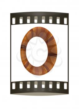 Wooden Alphabet. Letter O on a white background. The film strip