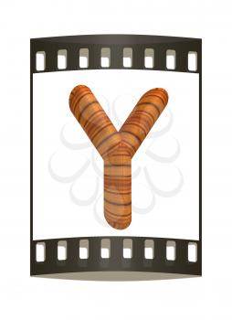 Wooden Alphabet. Letter Y on a white background. The film strip