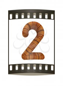 Wooden number 2- two  on a white background. The film strip