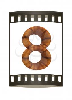 Wooden number 8- eight on a white background. The film strip