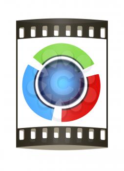 Abstract blue sphere and colorful semi-circles on a white background. The film strip