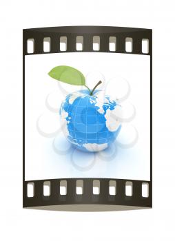 Apple for earth on a white background. The film strip