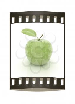 apple with leaf on a white background. The film strip