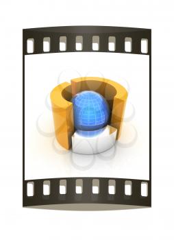 3D circular diagram and sphere on white background on a white background. The film strip