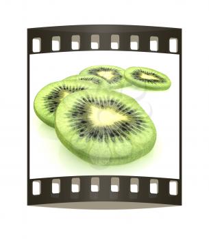 slices of kiwi on a white background. The film strip