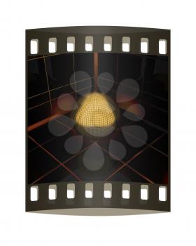 Dark corner in the room with gold ball. The film strip