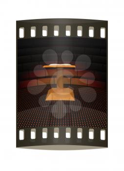 3d render of podium with open book. The film strip