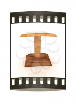 3d render of podium with an open book. The film strip