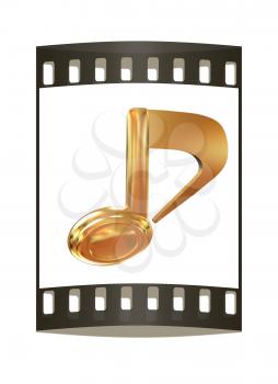 Golden note icon on a white background. The film strip