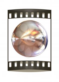 Chrome Ball 3d render on a white background. The film strip