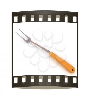 Large fork on white background. The film strip