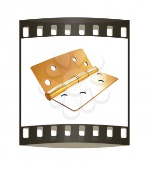 assembly metal hinges on a white background. The film strip