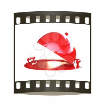 Red restaurant cloche isolated on white background. The film strip