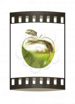 Metal apple isolated on white background. The film strip