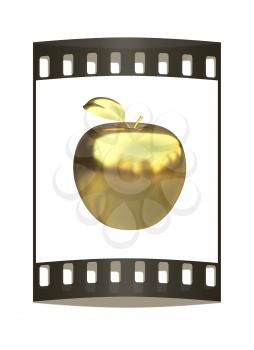 Gold apple isolated on white background. The film strip