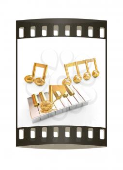 3d note on a piano on a white background. The film strip