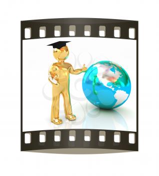 The world is opened for you. Education on a white background. The film strip