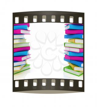 colorful real books on a white background. The film strip