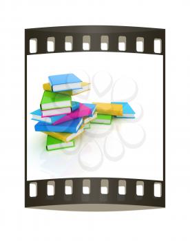 colorful real books on a white background. The film strip